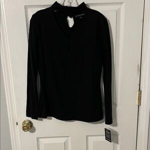 Boston Proper Black Keyhole Long Sleeve Top